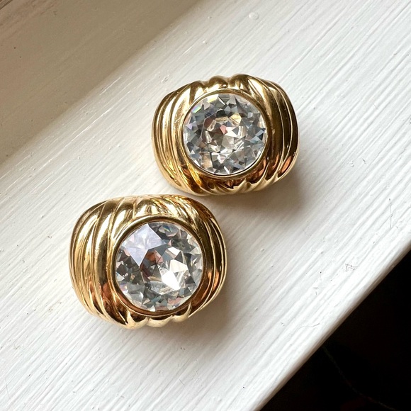 Ciner Jewelry - Vintage 80s oversized Gold and Crystal Ciner statement Earrings stamped